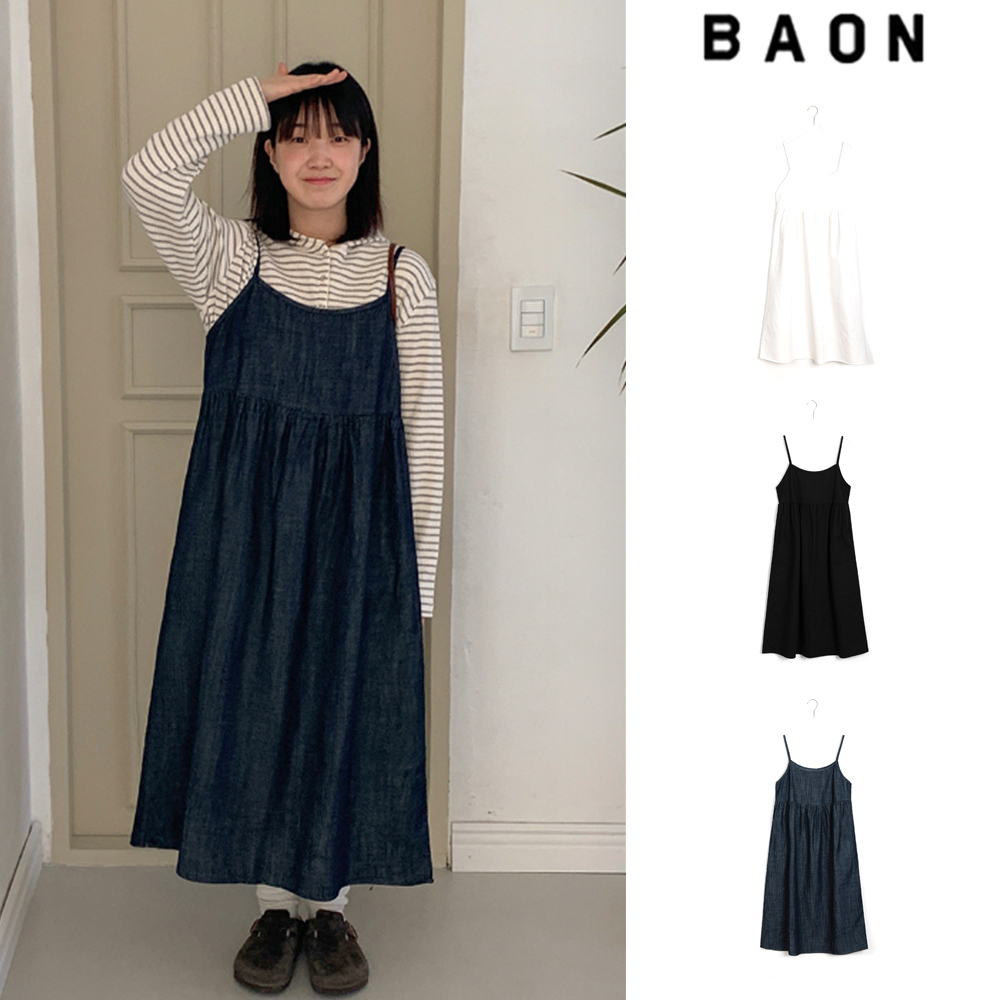 【BAON】Coinzy Denim Shirring Sleeveless Long One Piece