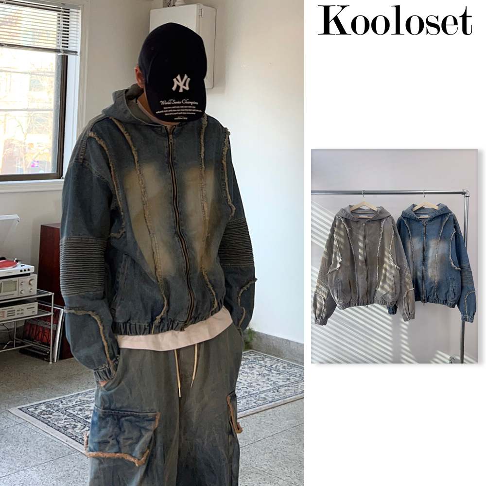 【KOOLOSET】Dirty Sand Denim Hood Zip-Up