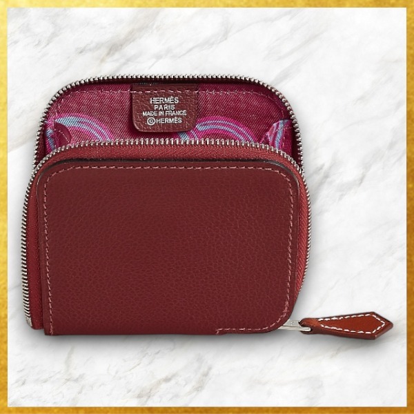 お洒落メンズ 人気 HERMES シルクイン コンパクト財布 ルージュ