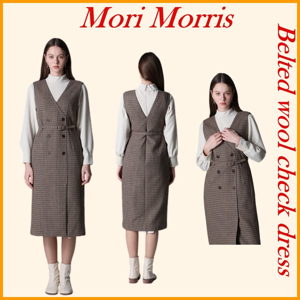■MORI MORIS(モリモリス)Belted wool check dress