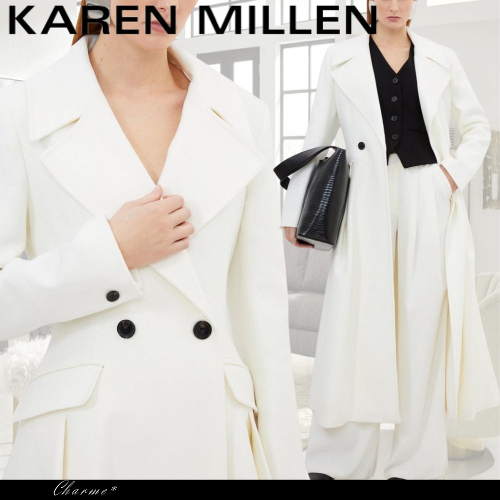 KAREN MILLEN マキシコート フレア ボタン ロング丈 ホワイト