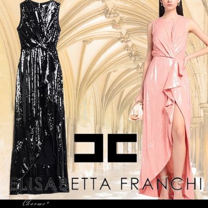 ELISABETTA FRANCHI ロングスリーブドレス ピンク Elisabetta Franchi Woman Red Carpet Dress with Embroidered