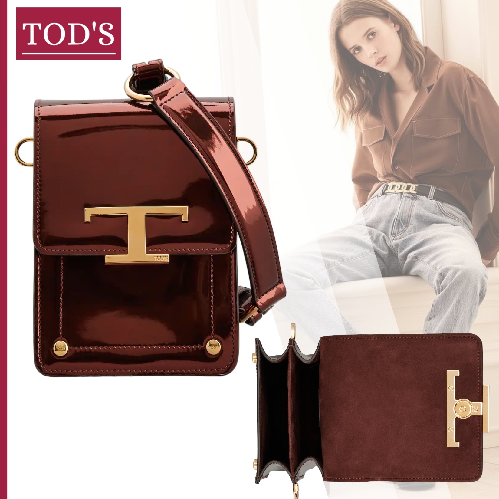 送料関税込【TOD'S】マイクロバッグ Ｔタイムレス レザー トッズ TOD'S レザーマイクロバッグ Tタイムレス メタル