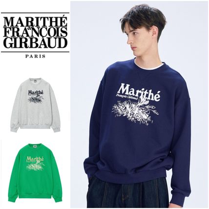 Marithe + Francois Girbaud Sweatshirts Unisex Street Style Long Sleeves Cotton Logo Sweatshirts