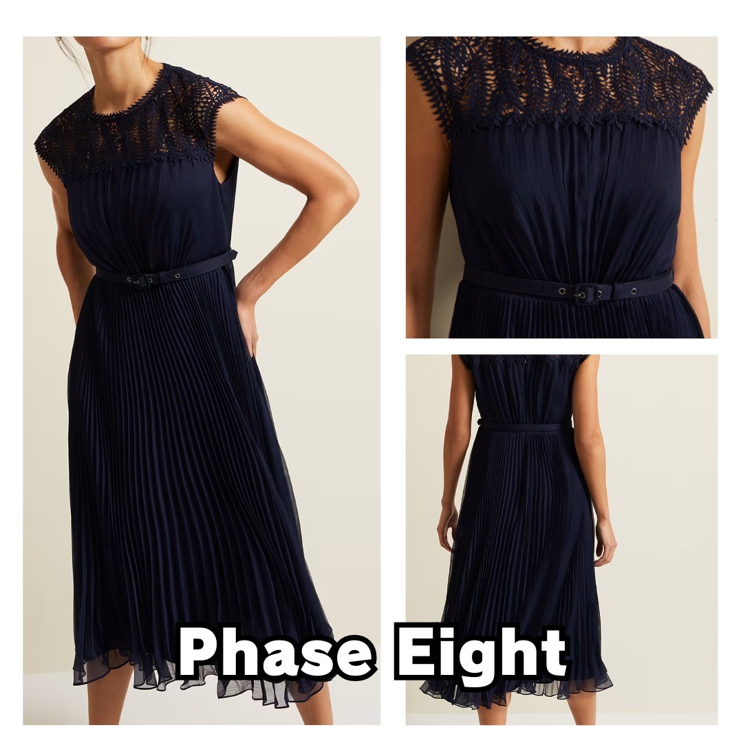 Phase Eight☆マカエラプリーツ刺繍ドレス Navy【英国発】