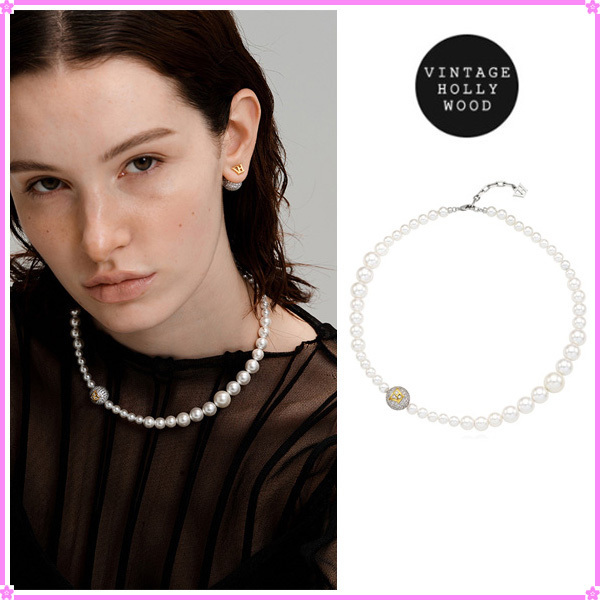 【VINTAGE HOLLYWOOD】VH Crystal Ball Pearl Necklace〜韓国発