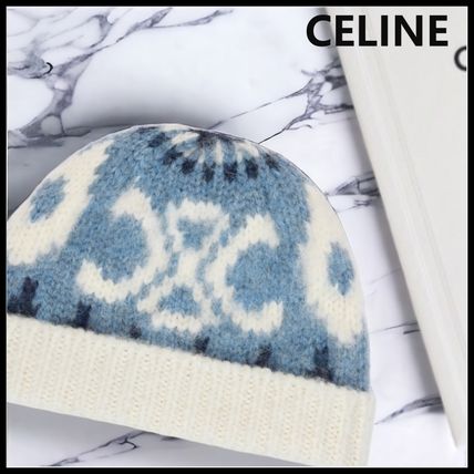 CELINE Knit Hats triomphe beanie in fair isle wool