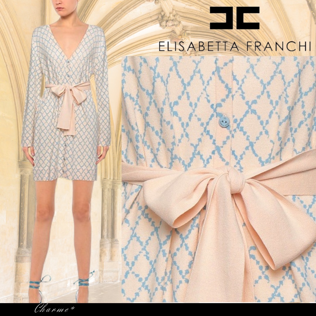 ERISABETTA FRANCHI ミニ ワンピース 長袖 タイト Vネック 黒 ERISABETTA FRANCHI ミニワンピース ドレス 長袖 Vネック