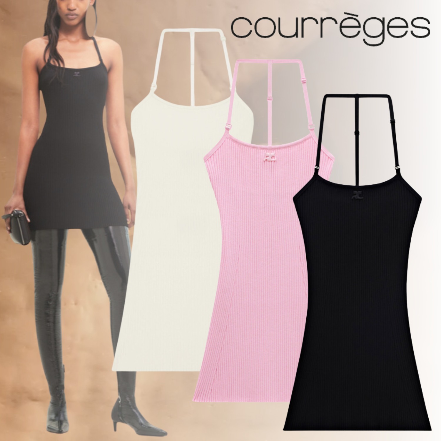 COURREGES クレージュ ニット ストラップ Mini Dress ミニドレス