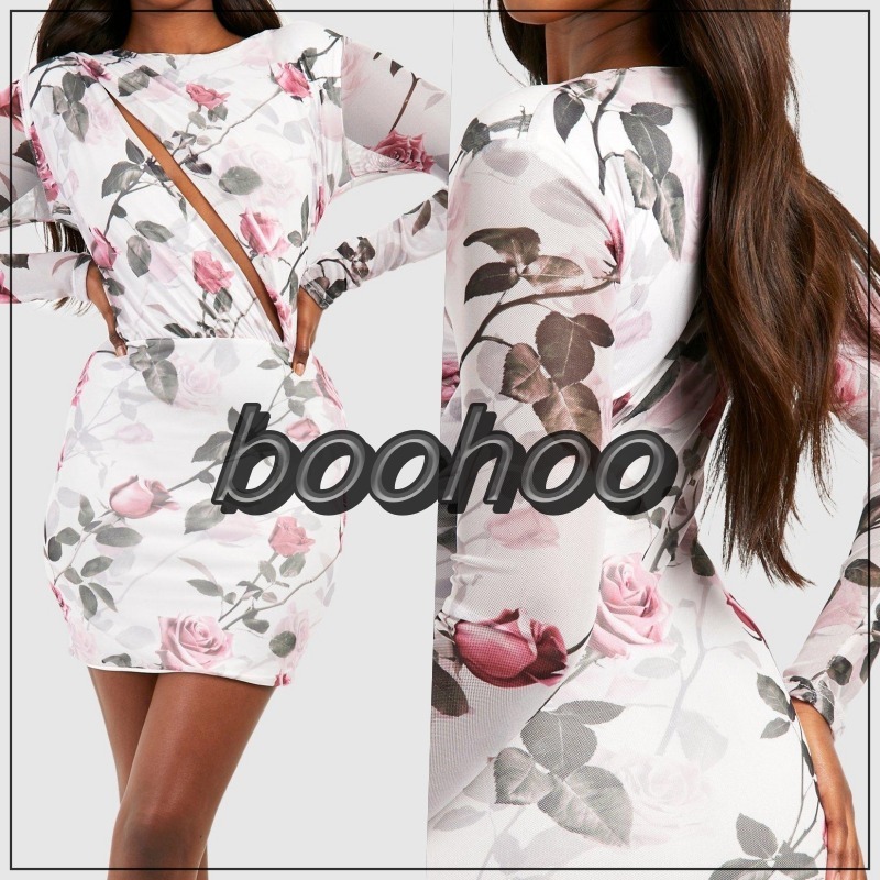 boohoo///メッシュ カットアウト フローラル ミニドレス