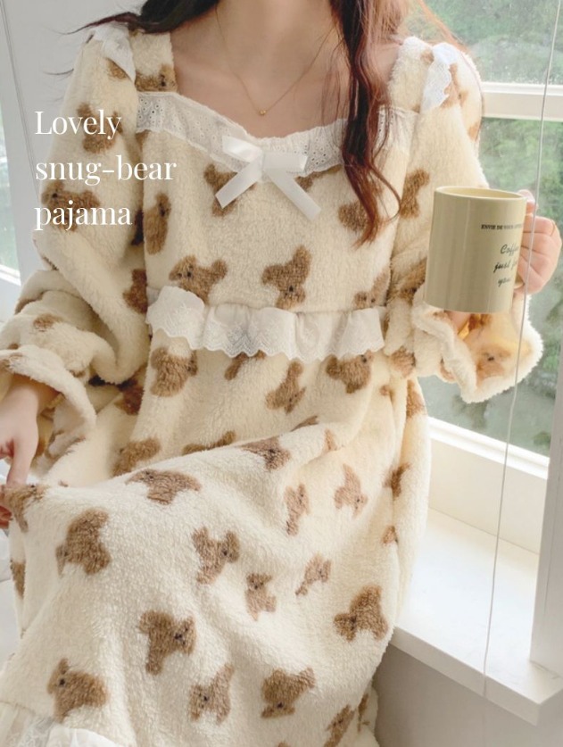【MOODMOON】Cozy Bear Long Sleeve Pajama One Piece