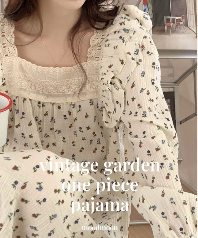 【MOODMOON】Vintage Garden Yoru Cotton Long Sleeve One Piece
