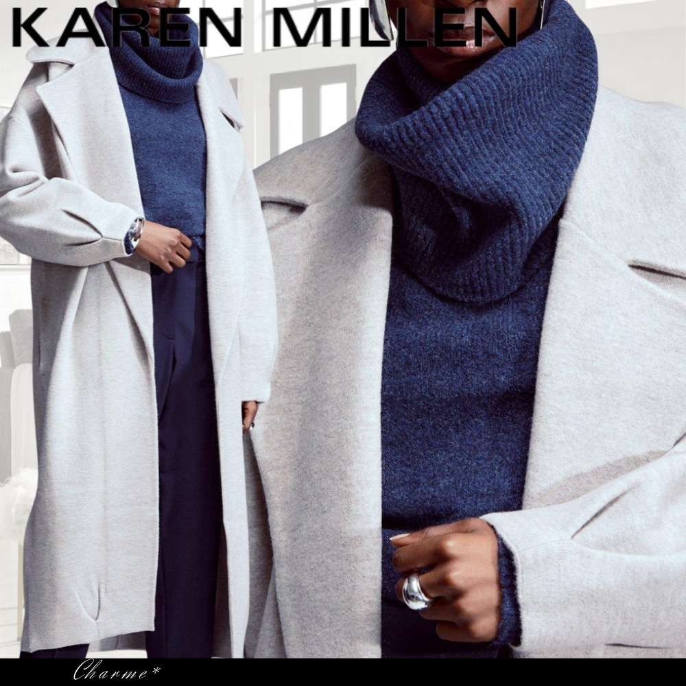 KAREN MILLEN ロングコート ウール ポケット ニット グレー