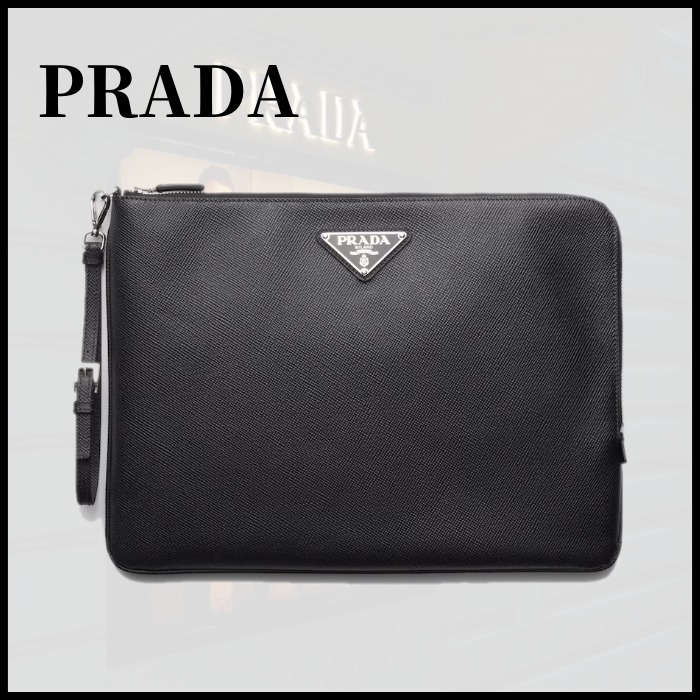 ■PRADA プラダ サフィアーノレザー ラージ ポーチ