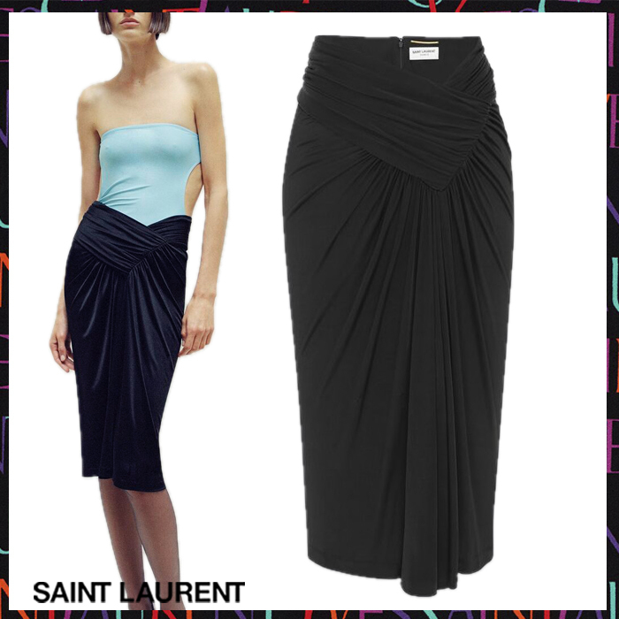 Saint Laurent《ドレープ ペンシルスカート》ブラック DHL 直営