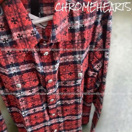 CHROME HEARTS Shirts Button-down Tartan Monogram Unisex Street Style Long Sleeves