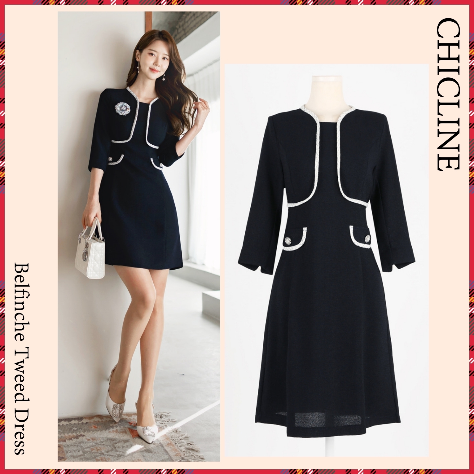 【CHICLINE】★ ベルフィンチェ ツイード ワンピース (DRESS) ★