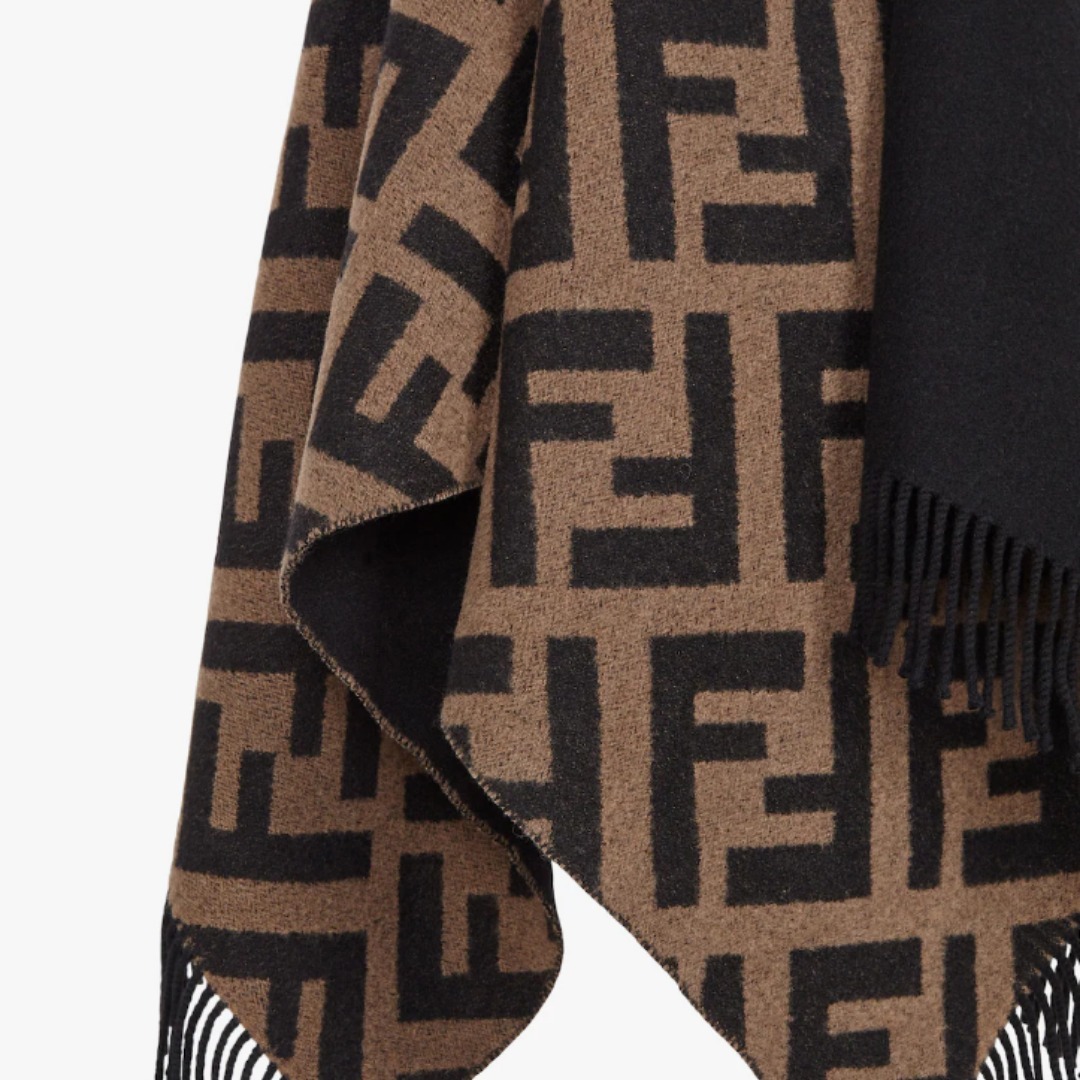 FENDI] カシミア＆ウール フリンジ リバーシブル FFポンチョ
