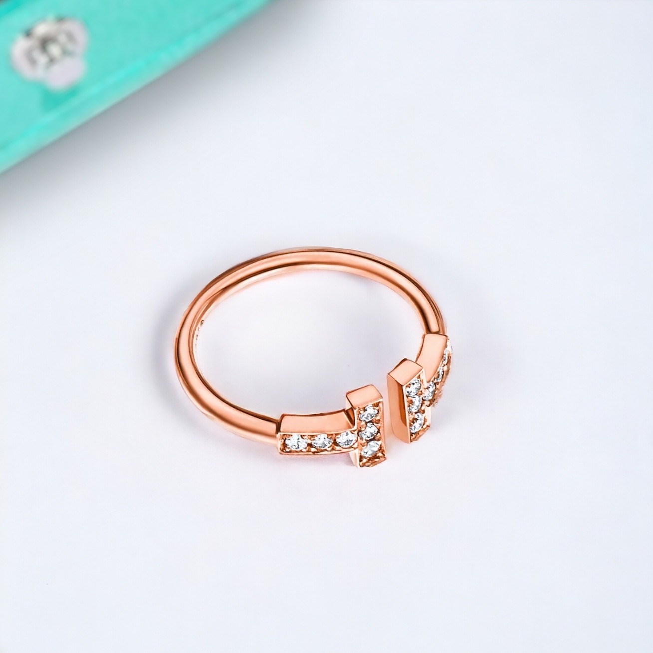 【Tiffany&Co】Tiffany T☆ Rose Gold 18k Diamond Wire 指輪