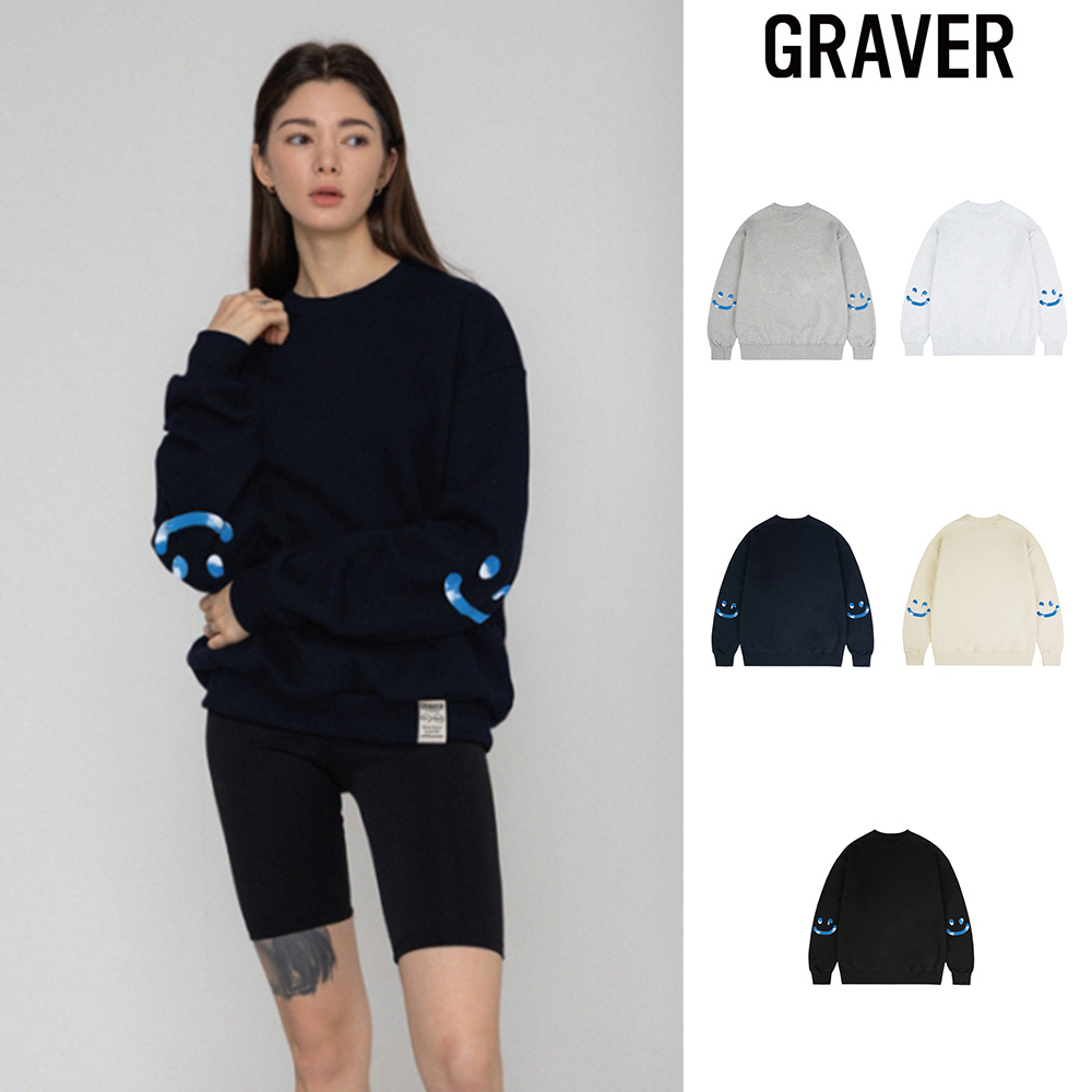【GRAVER】24SS★ Elbow SKY Cloud Drawing Smile Sweatshirt