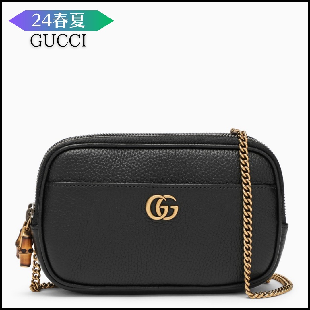 SS24 グッチ ブラックレザーとバンブーのミニバッグ