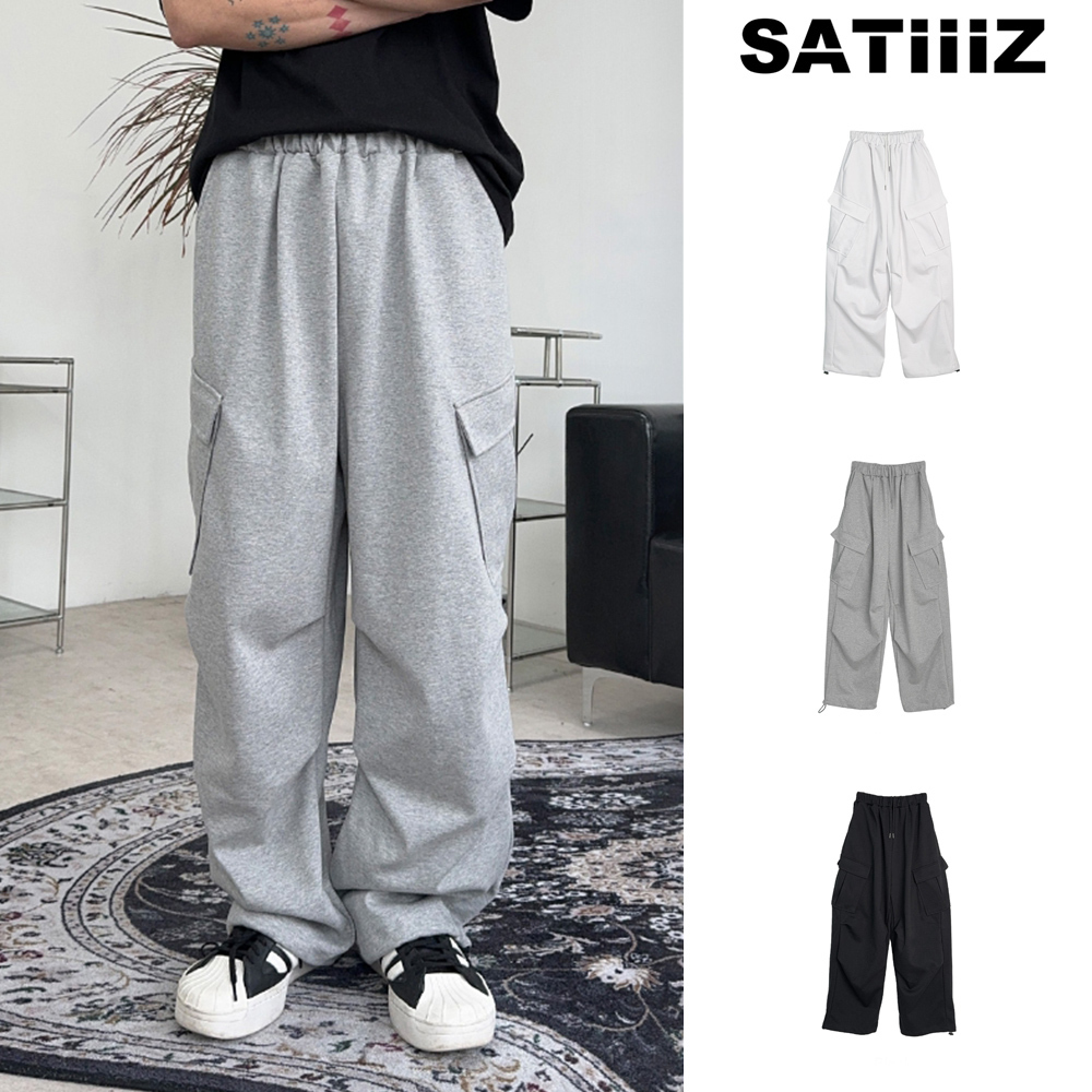【SATIIIZ】Roban diagonal cargo sweat pants