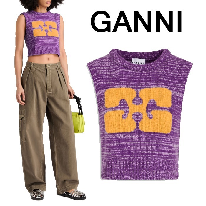 GANNI グラフィック クロップドベスト M