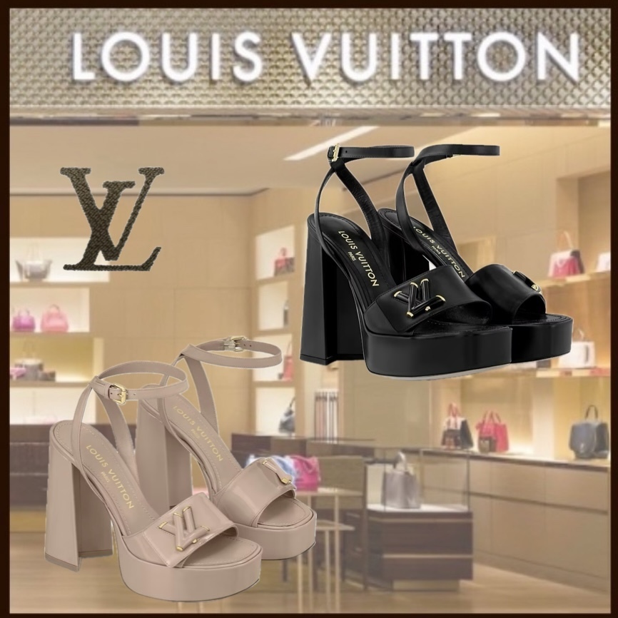 ルイヴィトン ★ ギフト◎ お洒落 サンダル ヒール ロゴ LV 2色