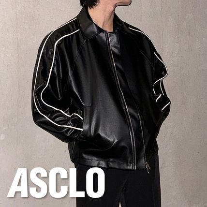 ASCLO Biker Unisex Faux Fur Street Style Plain Leather Oversized