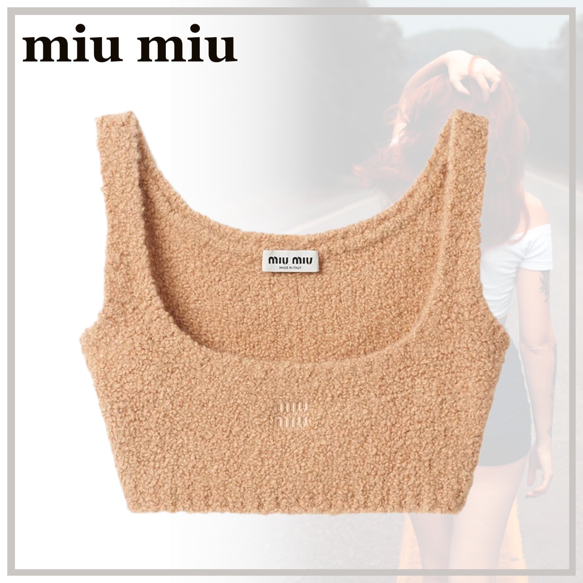 大人の肌見せ服【MiuMiu】ロゴ カシミア クロップド トップ 24SS