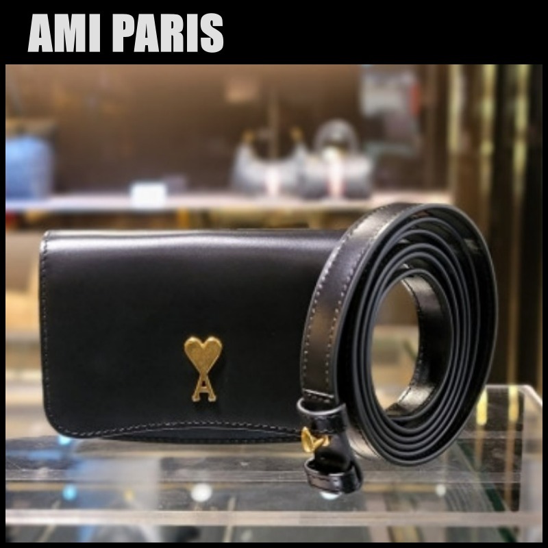 AMI ハートロゴ ストラップ カード フォルダー ウォレット