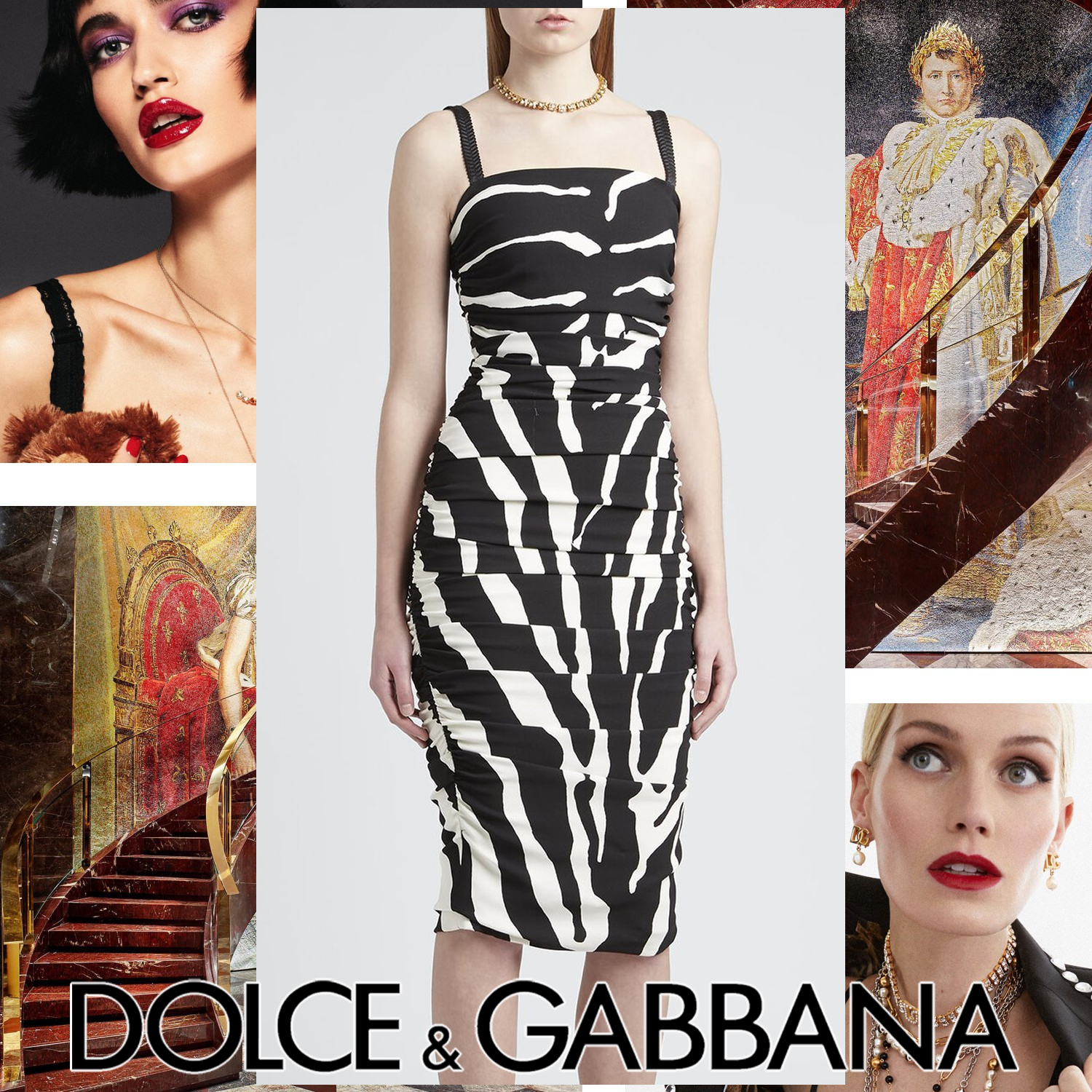 Dolce & Gabbana ゼブラ柄 ミディドレス ブラック