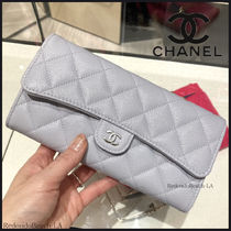 CHANEL MATELASSE Unisex Calfskin Street Style Plain Folding Wallet Logo