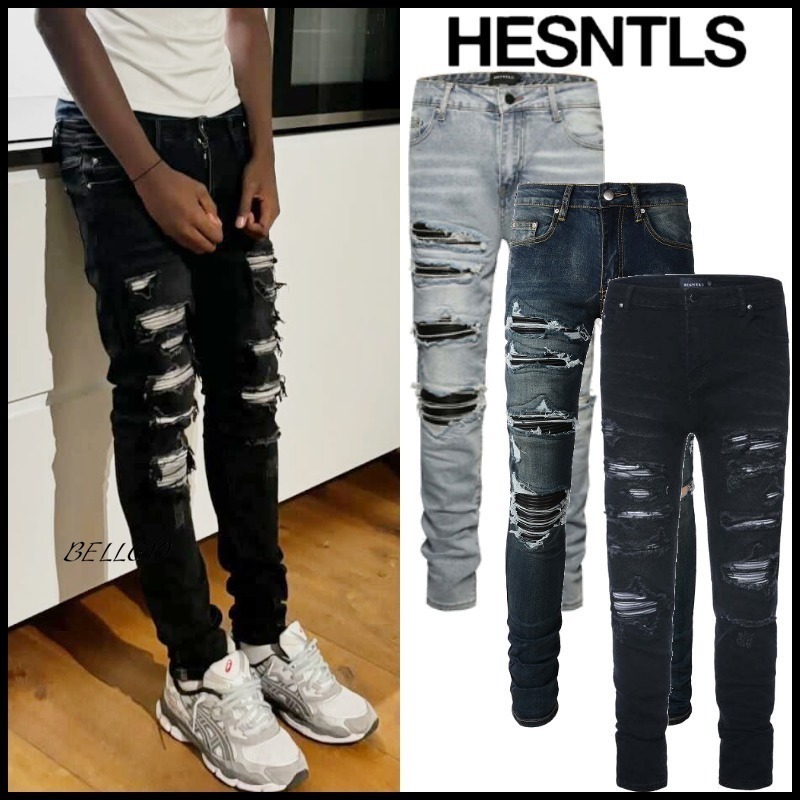 関税/送料込み【H.ESNTLS】ダメージソフトストレッチデニム