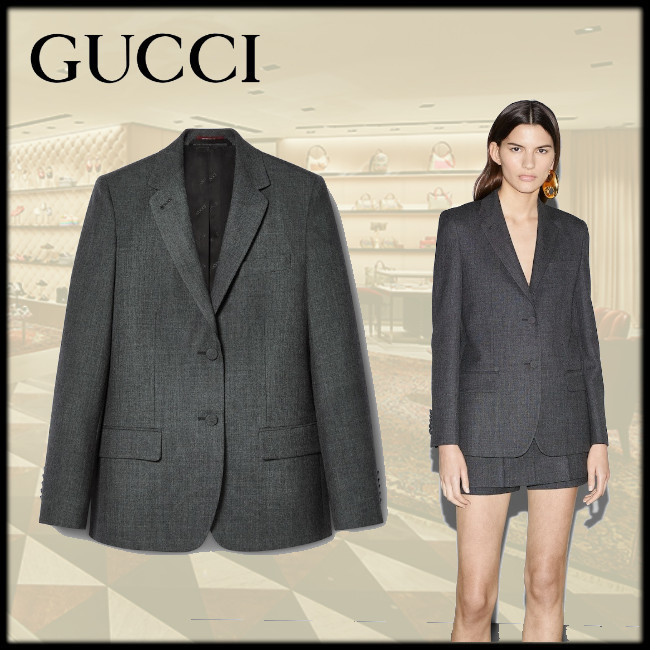 新作【GUCCI】ウールグリザイユ製シングルジャケット