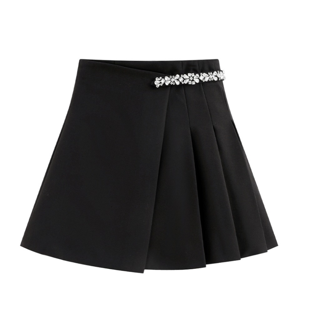 ●TWEEDY-A●Jewel Point Half Pleats Mini Skirt/韓国流行