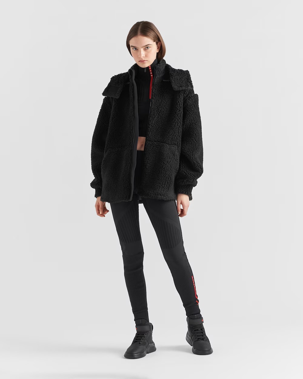 新作☆【PRADA】テクニカルファブリックのダウンジャケット 24SS】新作ダブルフリースxリサイクルファブリック ◇プラダ