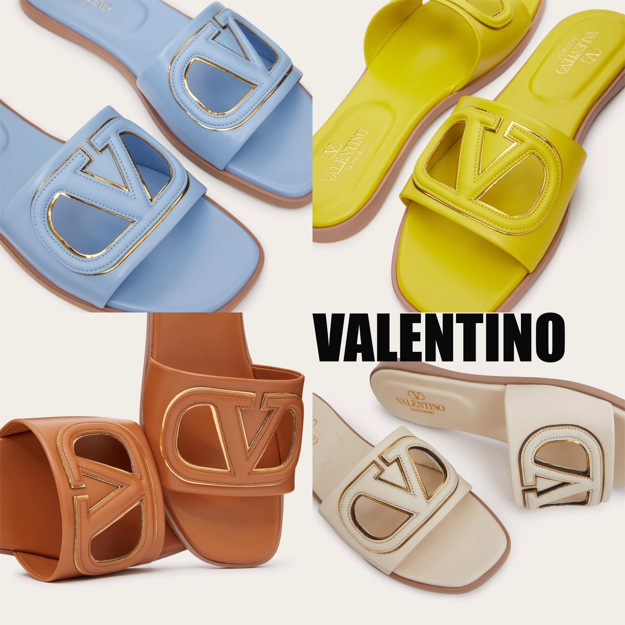 VALENTINO★Vロゴ カットアウト カーフスキン スライド サンダル