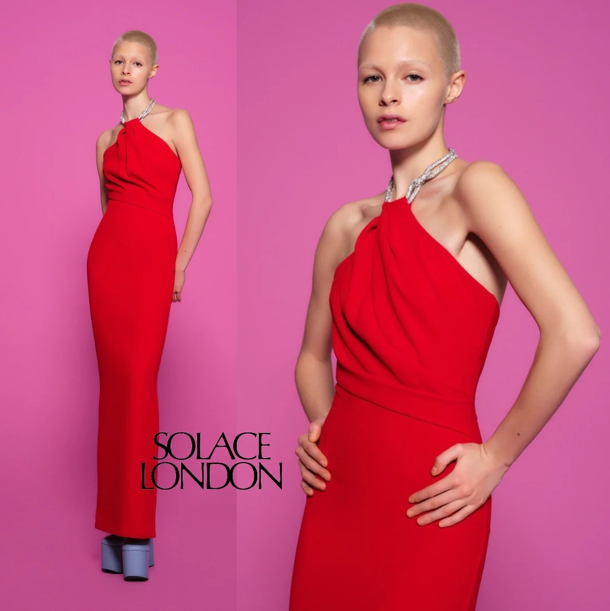 国内発| SOLACE LONDON ビジューホルターネック マキシドレス