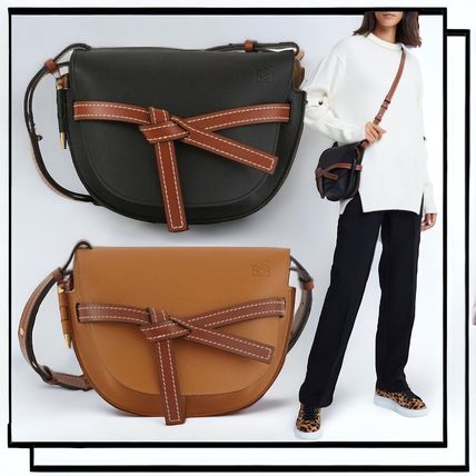 LOEWE Shoulder Bags Casual Style Calfskin Street Style Plain Crossbody Logo