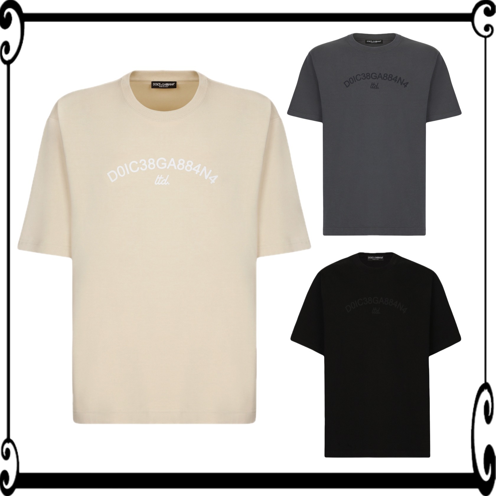 DOLCE & GABBANA 新作 Tシャツ 半袖 コットン DG ロゴ 黒 グレー