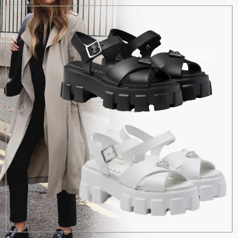 大注目 PRADA◆モノリス ラバー サンダル メタルバックル ロゴ