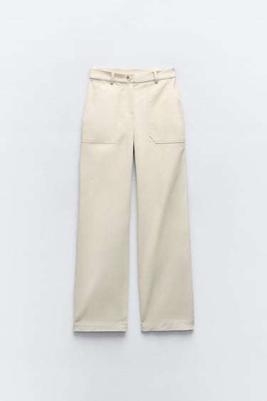☆ドイツ発*ZARA*新作*サイドベルトハイウエストワイドパンツ☆ ZARA】ZWコレクション ハイウエスト ワイドレッグ ポケット付