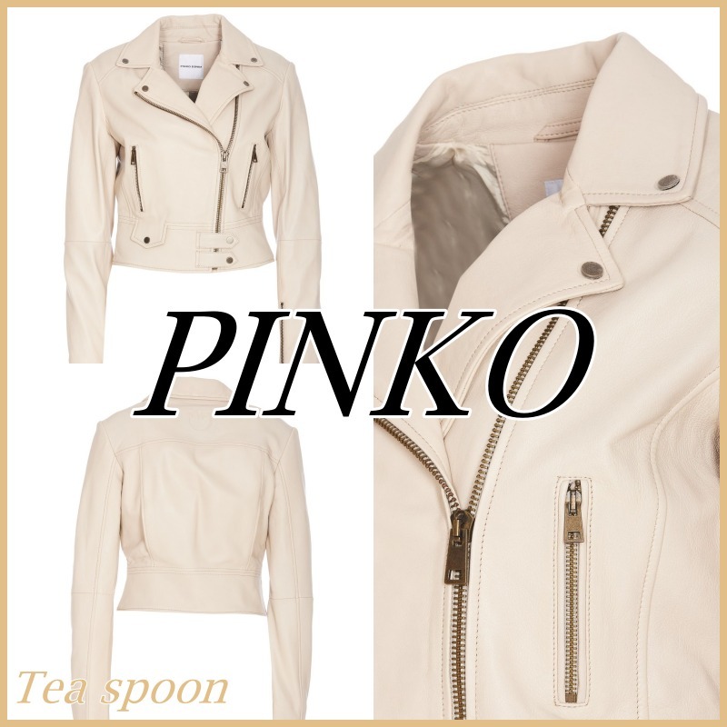 PINKO◆クロップ ド ジップ レザージャケット 送料込