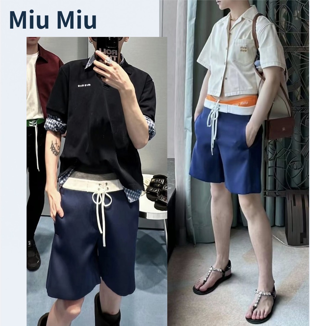 MiuMiu★イタリア製 シルク混 ポケット付きバミューダ ショーツ