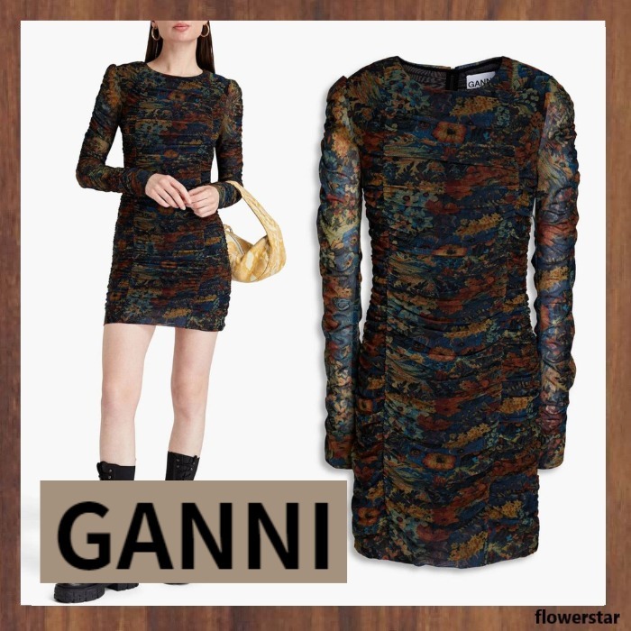 【Ganni】花柄 ストレッチチュール ミニワンピース（送料込み）