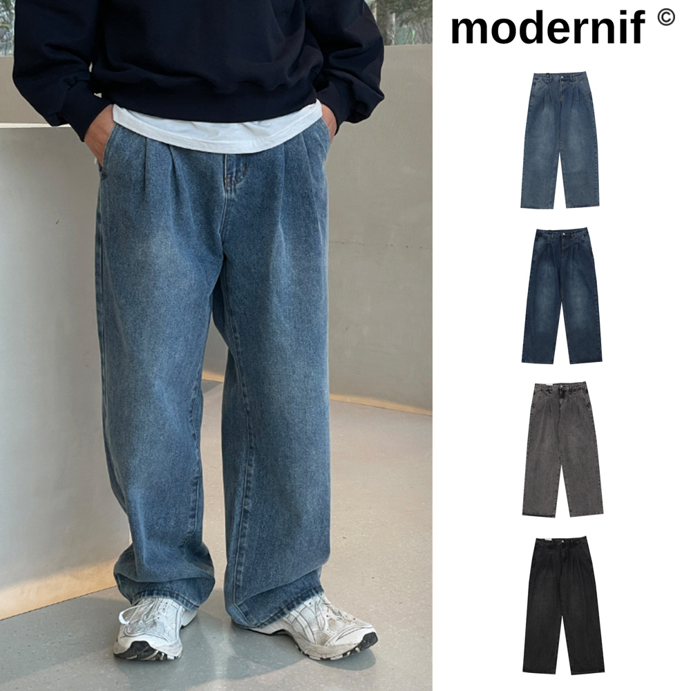 【MODERNIF】Mate Pintuck Wide Denim Pants