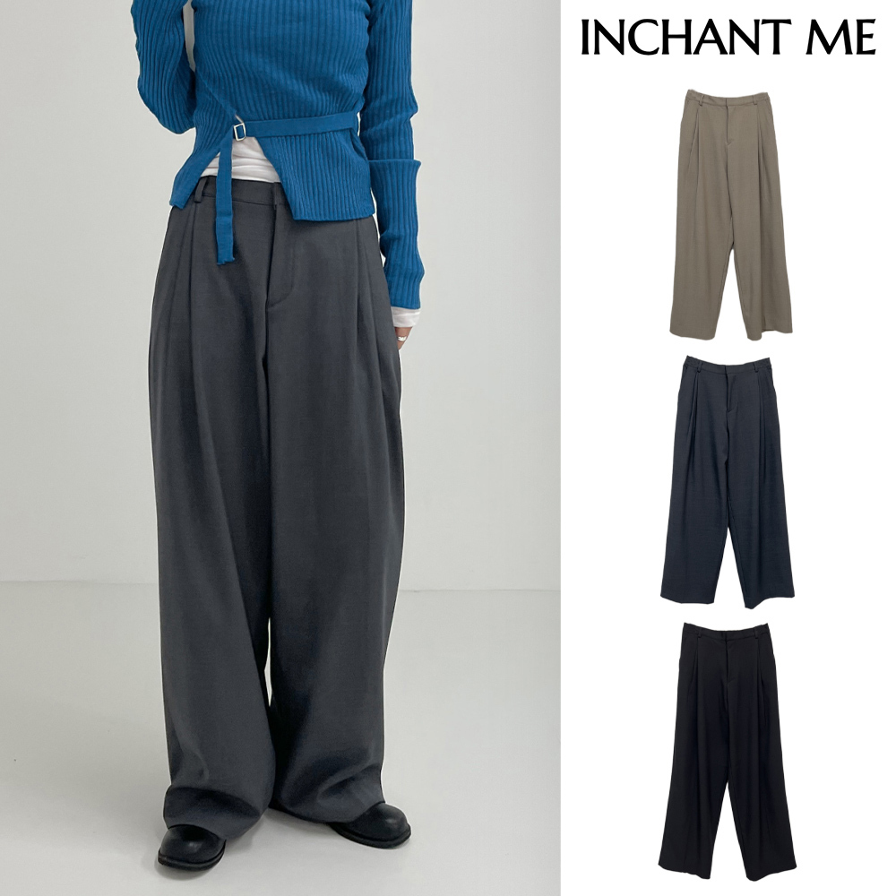 【INCHANT ME】[unisex] Double Tuck Banding Wide Slacks