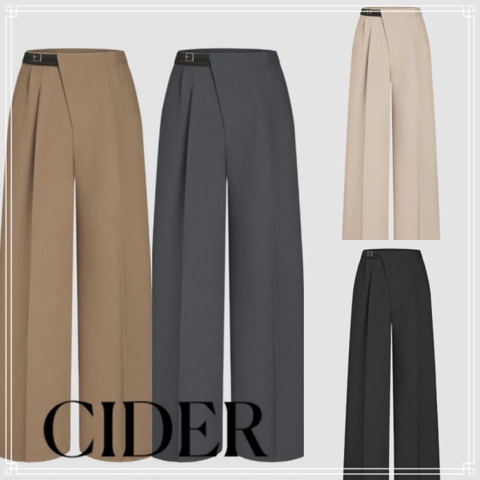 【Cider】ハイウエスト ストレート レッグ パンツ ベルト付