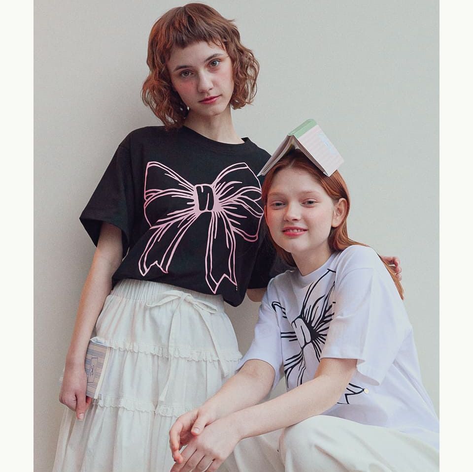 RONRON★韓国★人気★BIG RIBBON LINE T SHIRT 5色 リボン RONRON☆韓国☆人気☆BIG RIBBON LINE T SHIRT 5色 リボン